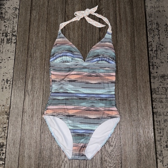 prAna Granite Bonita Lahari Open Back Halter One Piece swimsuit NWT - Picture 1 of 9